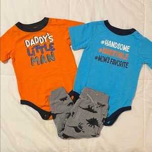 Garanimals Orange and Blue Bodysuits with Gray Dinosaur Joggers Set